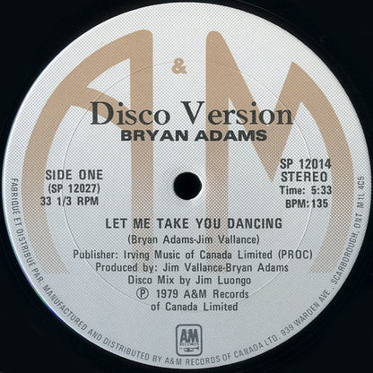 Bryan Adams : Let Me Take You Dancing (12")