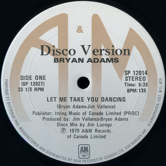 Bryan Adams : Let Me Take You Dancing (12")