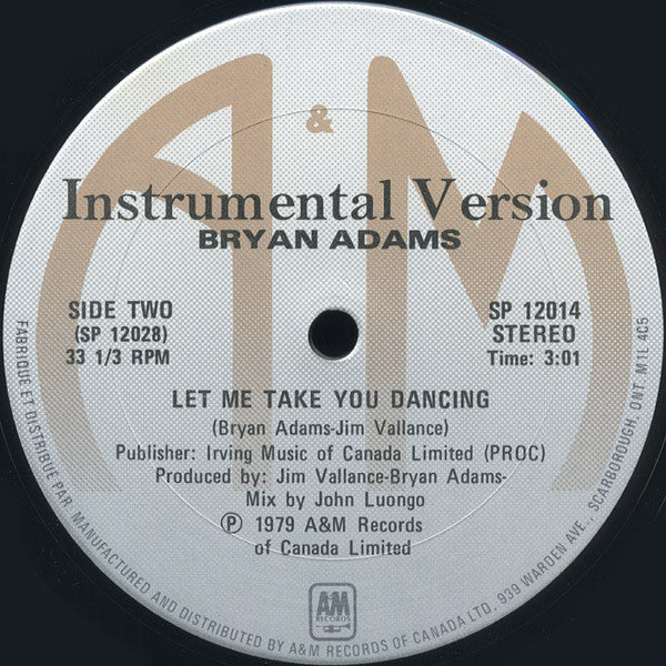 Bryan Adams : Let Me Take You Dancing (12")