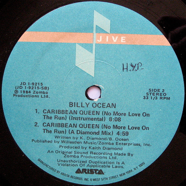 Billy Ocean : Caribbean Queen (No More Love On The Run) (12")