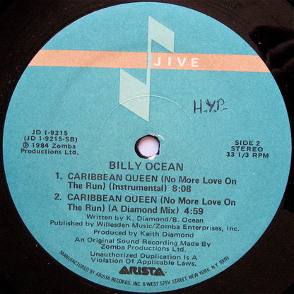 Billy Ocean : Caribbean Queen (No More Love On The Run) (12")