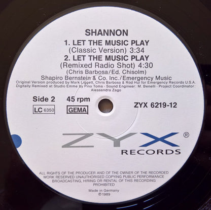 Shannon : Let The Music Play (1989 European Remixed Version) (12", Maxi)