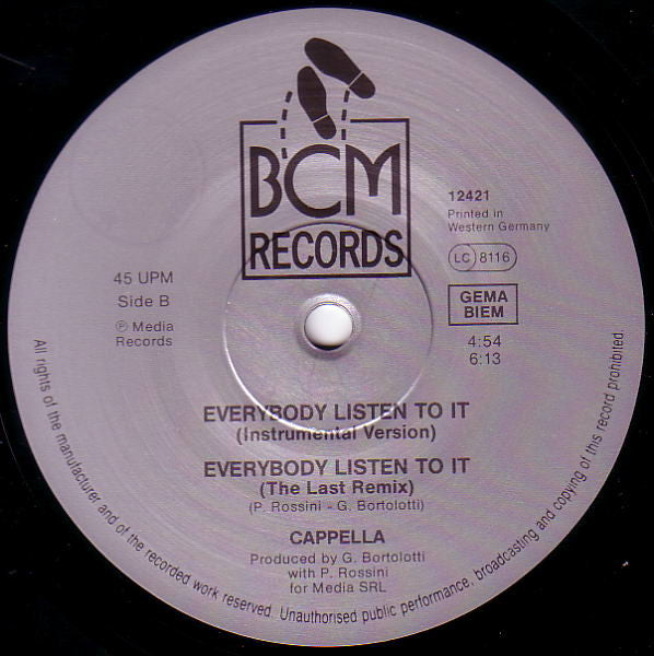 Cappella : Everybody Listen To It (12")