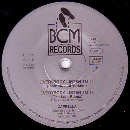 Cappella : Everybody Listen To It (12")