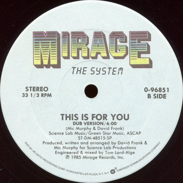 The System : This Is For You (12", Maxi)