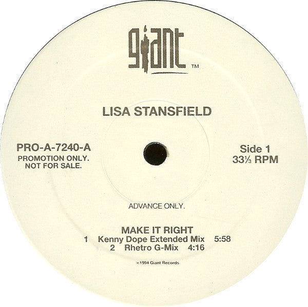 Lisa Stansfield : Make It Right (12", Promo)