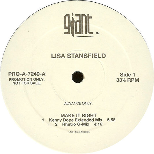 Lisa Stansfield : Make It Right (12", Promo)