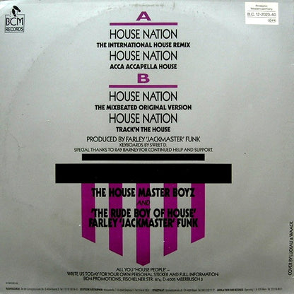 The House Master Boyz* And 'The Rude Boy Of House' Farley 'Jackmaster' Funk* : House Nation (12")