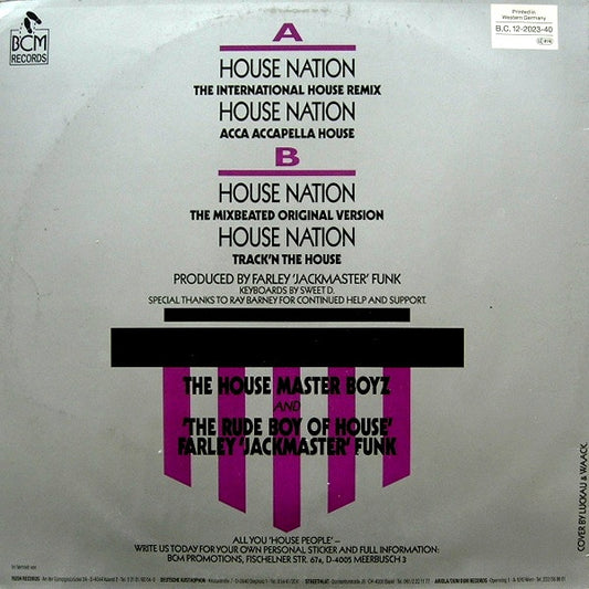 The House Master Boyz* And 'The Rude Boy Of House' Farley 'Jackmaster' Funk* : House Nation (12")
