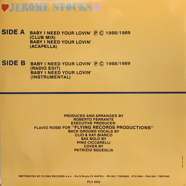 Jerome Stocks : Baby I Need Your Lovin' (12", Maxi)