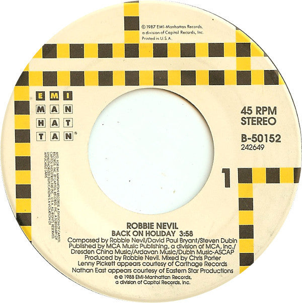 Robbie Nevil : Back On Holiday (7", Single)