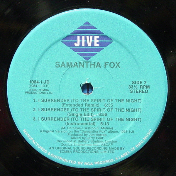 Samantha Fox : Naughty Girls (Need Love Too) / I Surrender (To The Spirit Of The Night) (12", Single)