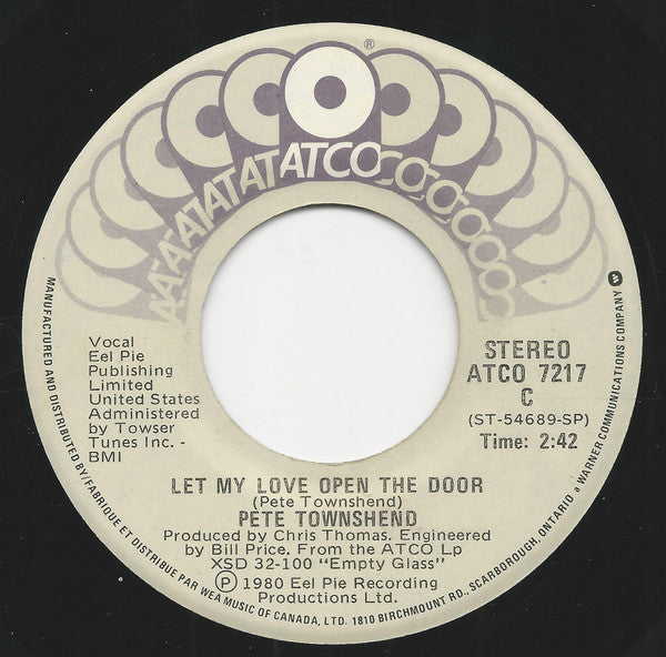 Pete Townshend : Let My Love Open The Door / And I Moved (7", Single)