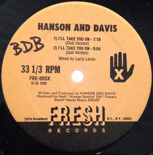 Hanson And Davis* : I'll Take You On / Hungry For Your Love / Hold On To Yesterday (12", EP, M/Print)