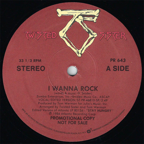 Twisted Sister : I Wanna Rock (12", Single, Promo)