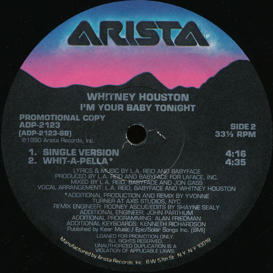 Whitney Houston : I'm Your Baby Tonight (12", Promo)