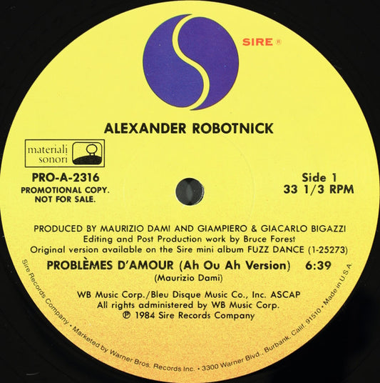 Alexander Robotnick : Problèmes D'Amour (12", Promo)