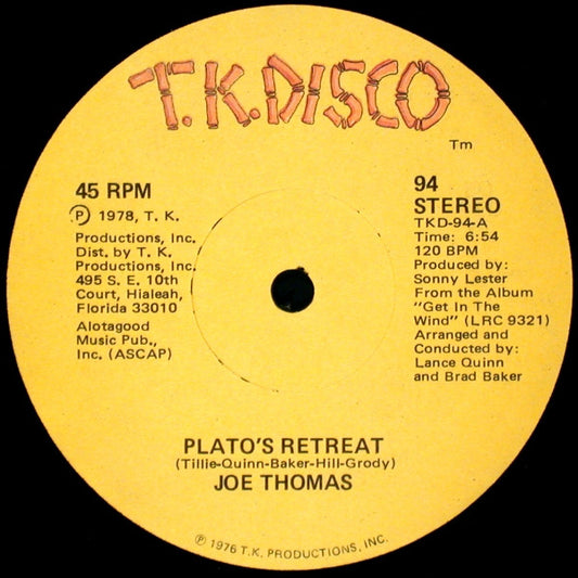 Joe Thomas : Plato's Retreat / A Place In Space (12")