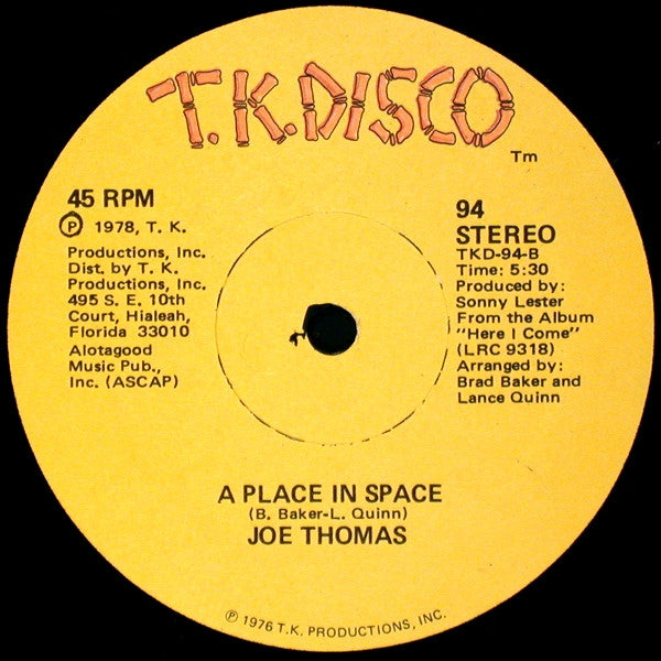 Joe Thomas : Plato's Retreat / A Place In Space (12")