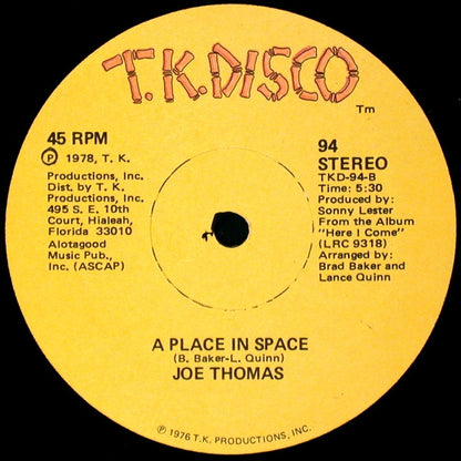 Joe Thomas : Plato's Retreat / A Place In Space (12")