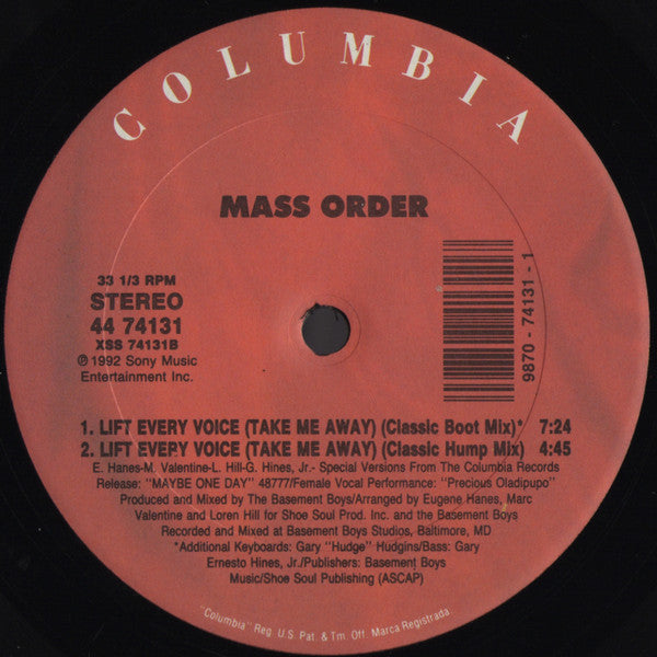Mass Order : Lift Every Voice (Take Me Away) (12")