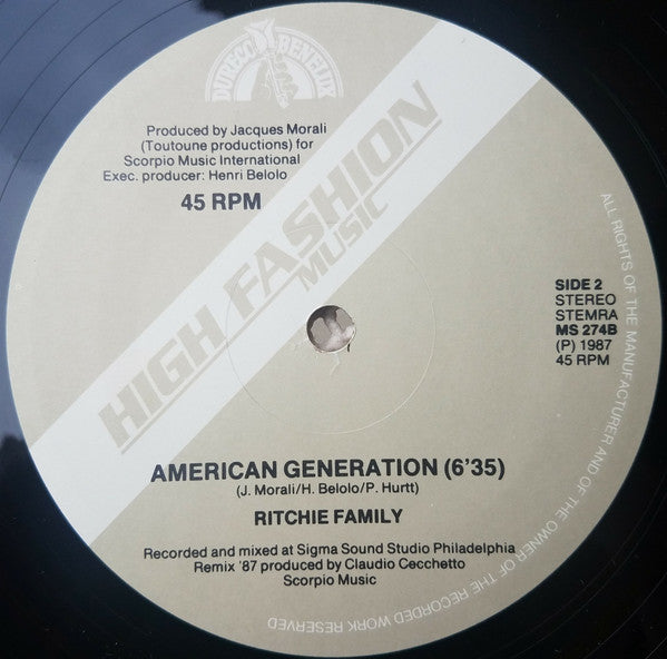 Ritchie Family* : The Best Disco In Town (Original Remix 87) (12")