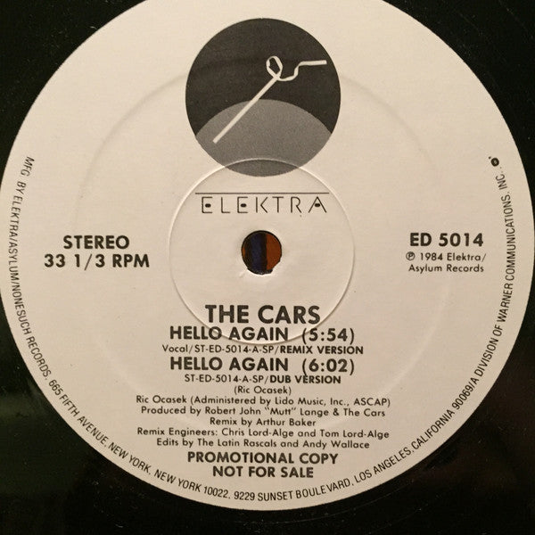 The Cars : Hello Again (12", Promo)