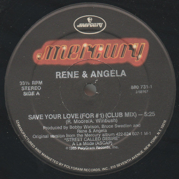 Rene And Angela* : Save Your Love (For #1) (12")