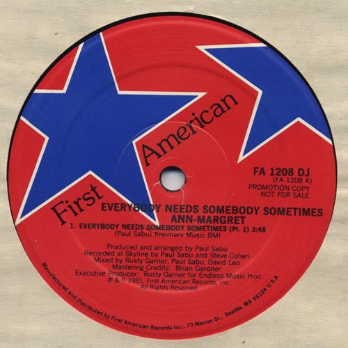 Ann-Margret* : Everybody Needs Somebody Sometimes (12", Promo)