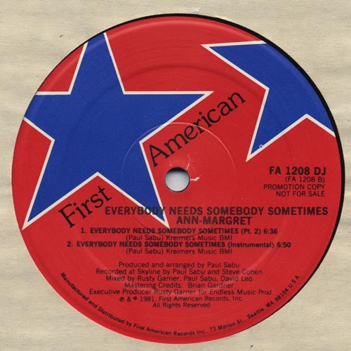 Ann-Margret* : Everybody Needs Somebody Sometimes (12", Promo)