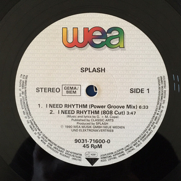 Splash (3) : I Need Rhythm (12")