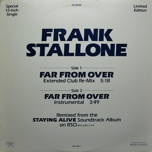 Frank Stallone : Far From Over (12", Single, Ltd)