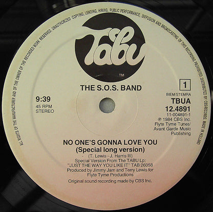 The S.O.S. Band : No One's Gonna Love You (12", Maxi)