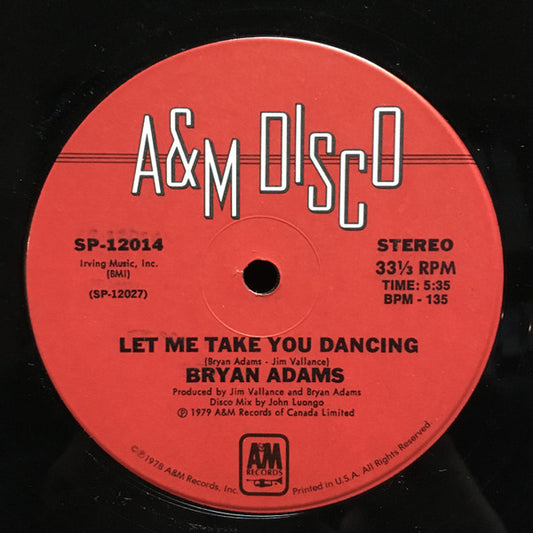 Bryan Adams : Let Me Take You Dancing (12", Ind)