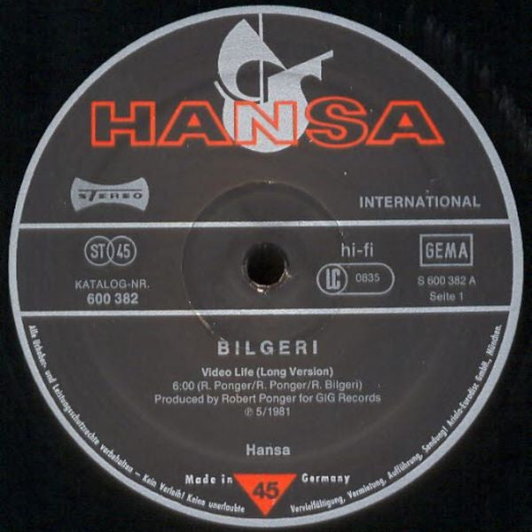 Bilgeri : Video Life (Long Version) (12")