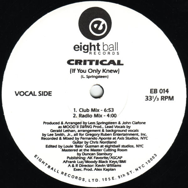 Wall Of Sound Featuring Gerald Lethan* : Critical (If You Only Knew) (12")