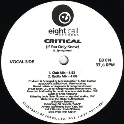 Wall Of Sound Featuring Gerald Lethan* : Critical (If You Only Knew) (12")