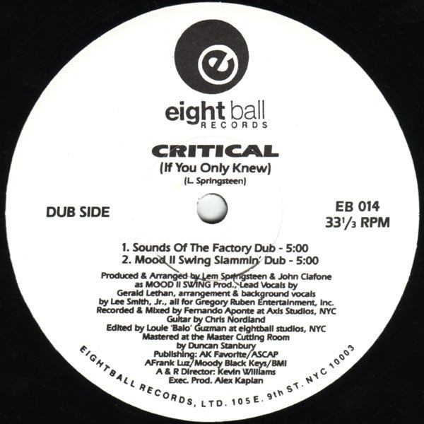 Wall Of Sound Featuring Gerald Lethan* : Critical (If You Only Knew) (12")
