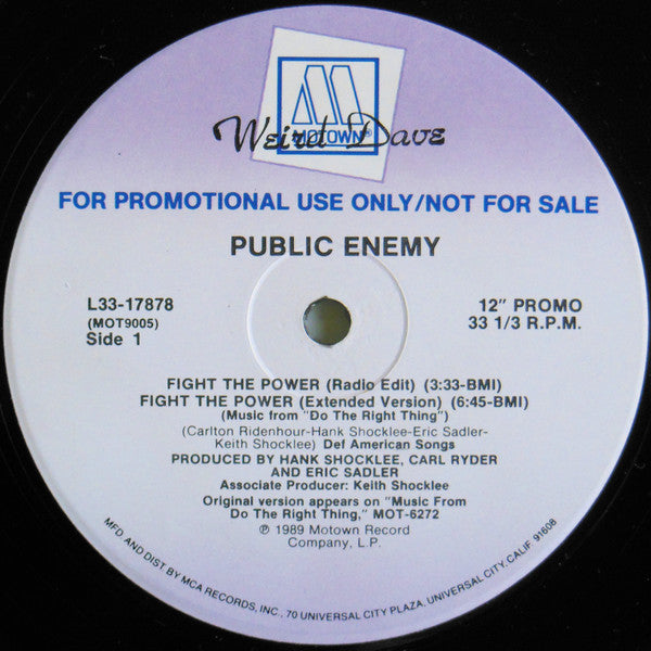 Public Enemy : Fight The Power (12", Single, Promo, Pin)