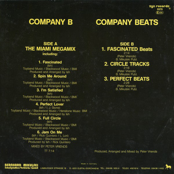 Company B : The Miami Megamix (12", Single, P/Mixed, Blu)