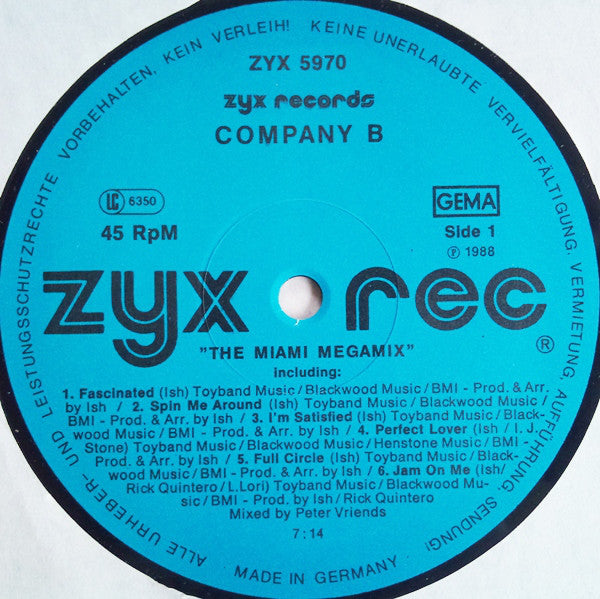 Company B : The Miami Megamix (12", Single, P/Mixed, Blu)