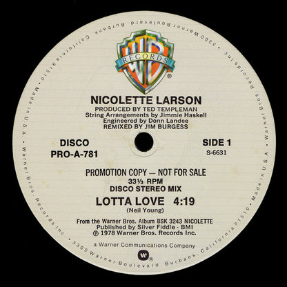 Nicolette Larson : Lotta Love (12", Promo)
