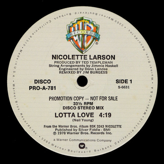 Nicolette Larson : Lotta Love (12", Promo)