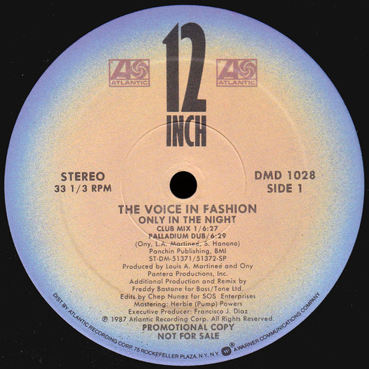 The Voice In Fashion : Only In The Night (12", Promo)