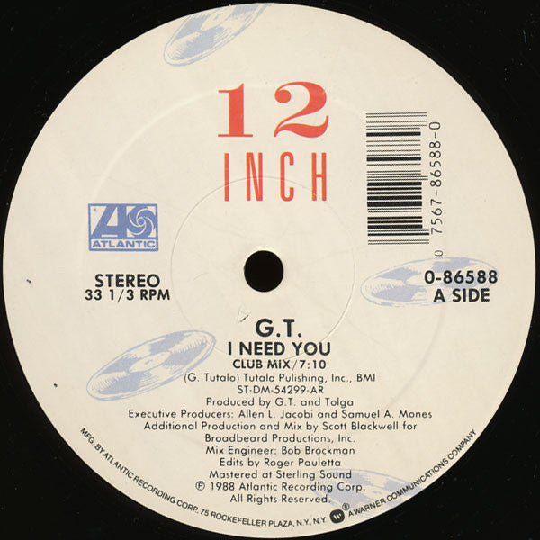 G.T. (2) : I Need You (12", Single, AR)