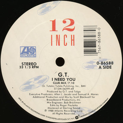 G.T. (2) : I Need You (12", Single, AR)
