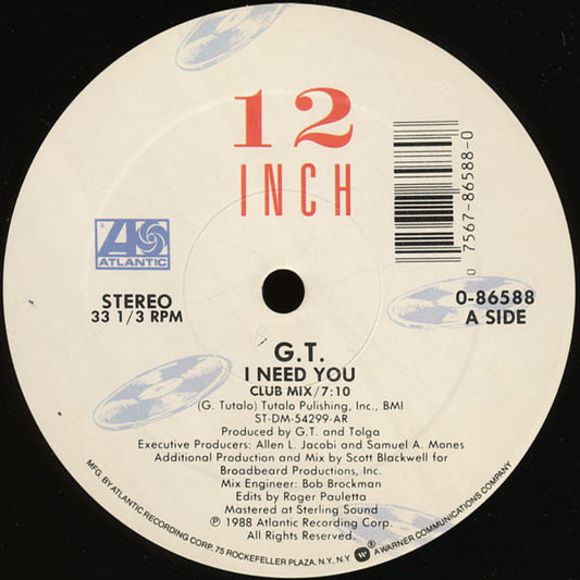 G.T. (2) : I Need You (12", Single, AR)