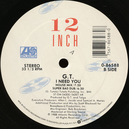 G.T. (2) : I Need You (12", Single, AR)