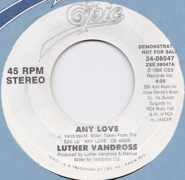 Luther Vandross : Any Love (7", Promo)
