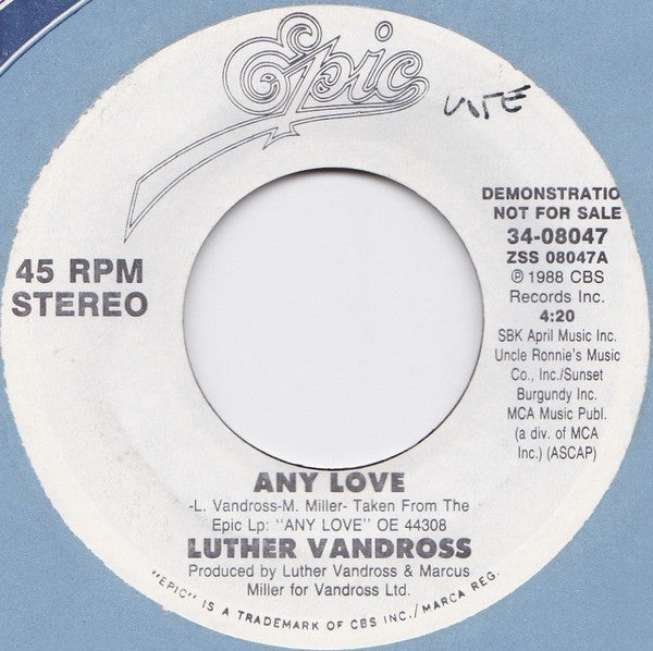 Luther Vandross : Any Love (7", Promo)